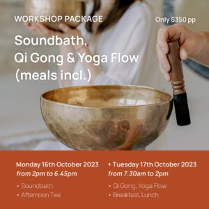 soundbath sound healing retreat yoga flow qigon qi gong wellness day package workshop jervis bay event nsw shoalhaven huskisson